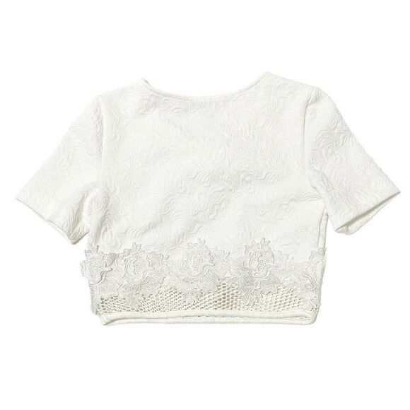 VINTAGE Express Women's Floral Textured Embellished Short Sleeve Crop Top - Picture 2 of 3